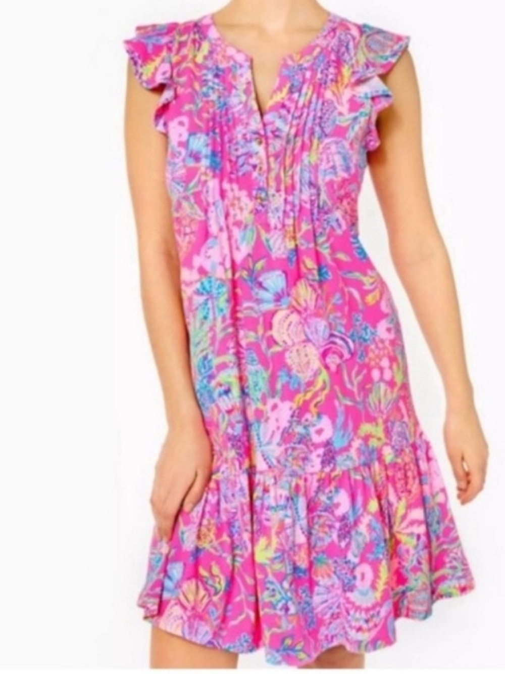 Lilly Pulitzer Pink Floral Golda Flutter-Sleeve Shift Dress